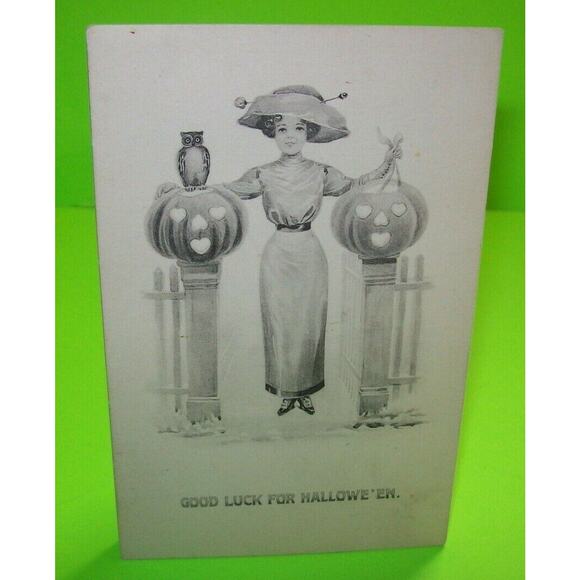 Halloween Postcard Gottschalk Victorian Woman JOL Original Dreyfuss 2662 Unused - Picture 3 of 7